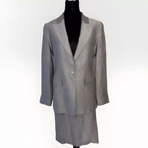 LINDA ALLARD ELLEN TRACY Skirt Suit Set SZ 4 Gold Silver Metallic Work Wedding